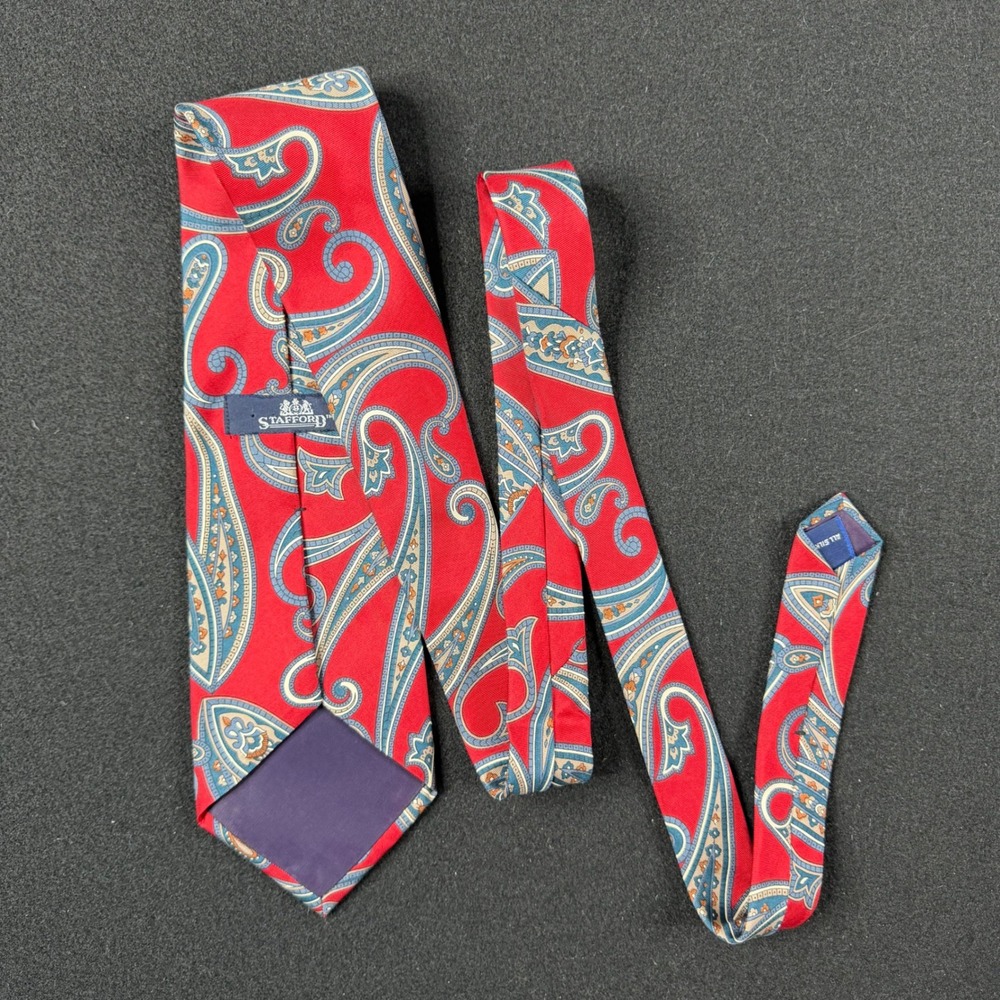 Stafford Mens Red Blue Gold Paisley Silk Necktie Classic Formal Business Tie
